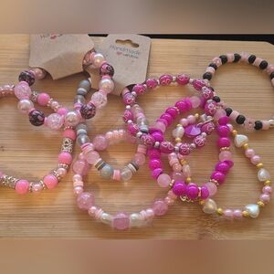 Handmade Pink Themed  Beaded Bracelets Set Of 8